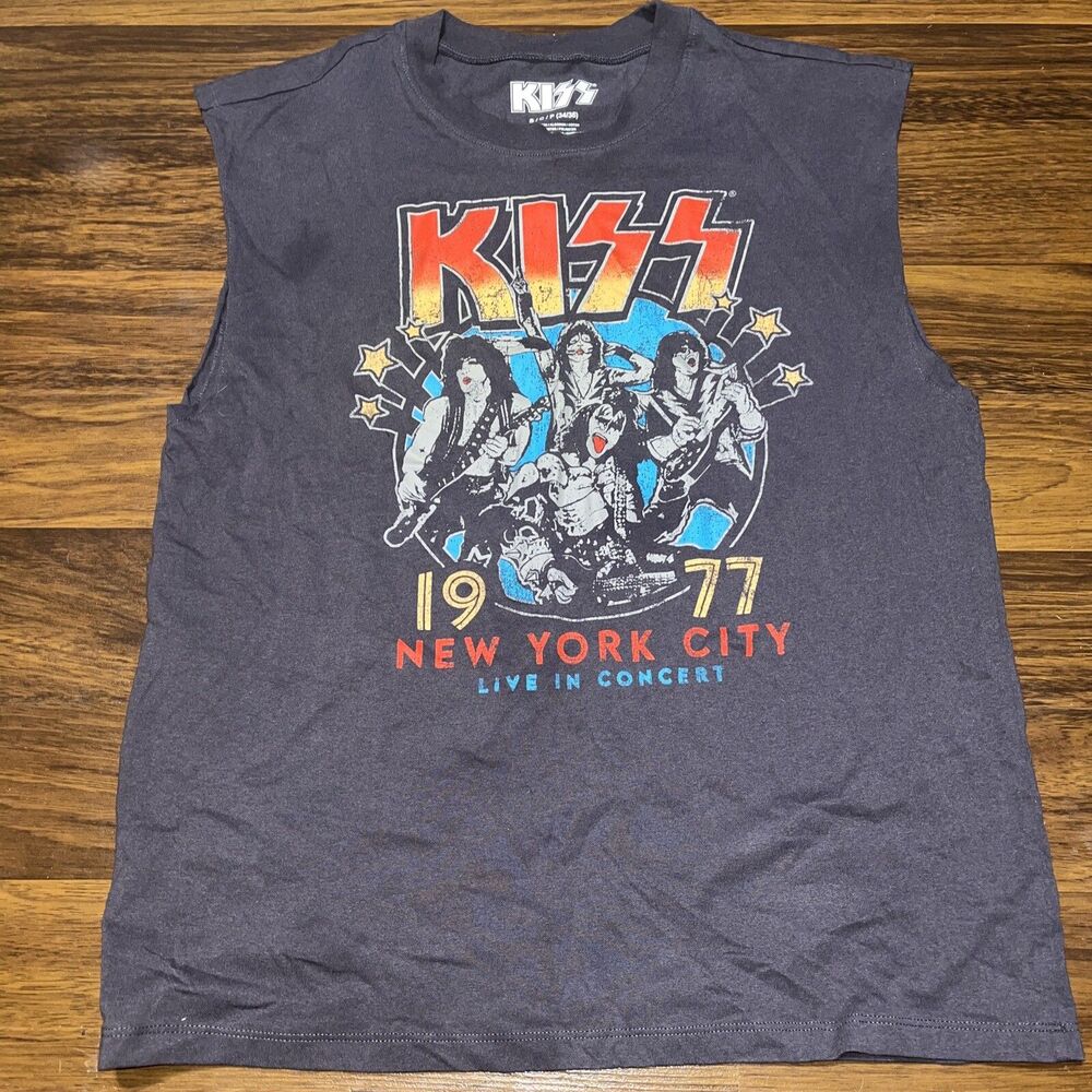 KISS 1977 New York City Live In Concert Sleeveless Gray Reprint 2023 T-Shirt S